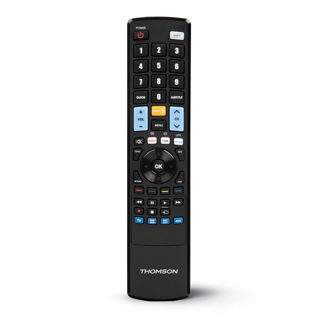 Thomson, Mando a distancia universal (Control remoto para hasta 4  dispositivos a la vez, programación fácil, para TV, DVD, Blu-ray) Negro