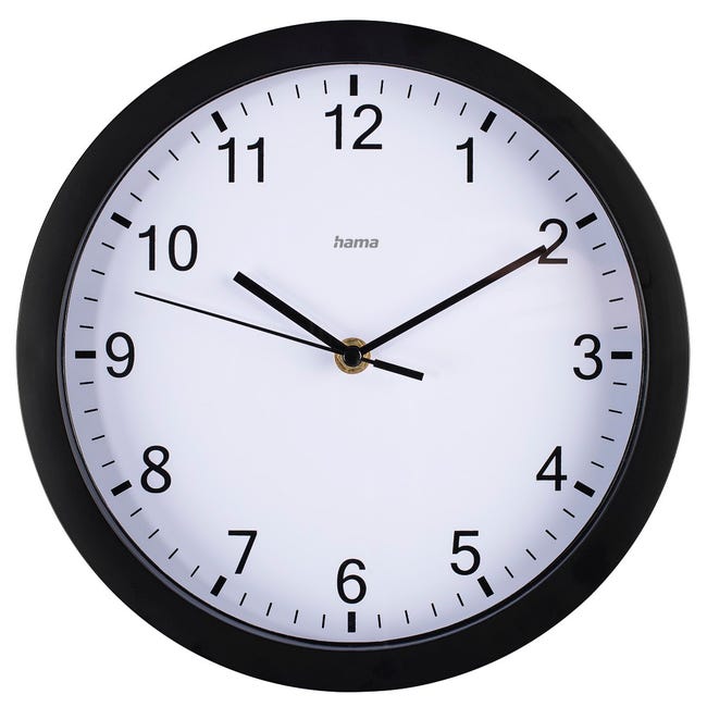 Hama, Reloj de pared analógico silencioso (reloj con números, agujas  silenciosas, diámetro 25cm) Negro.