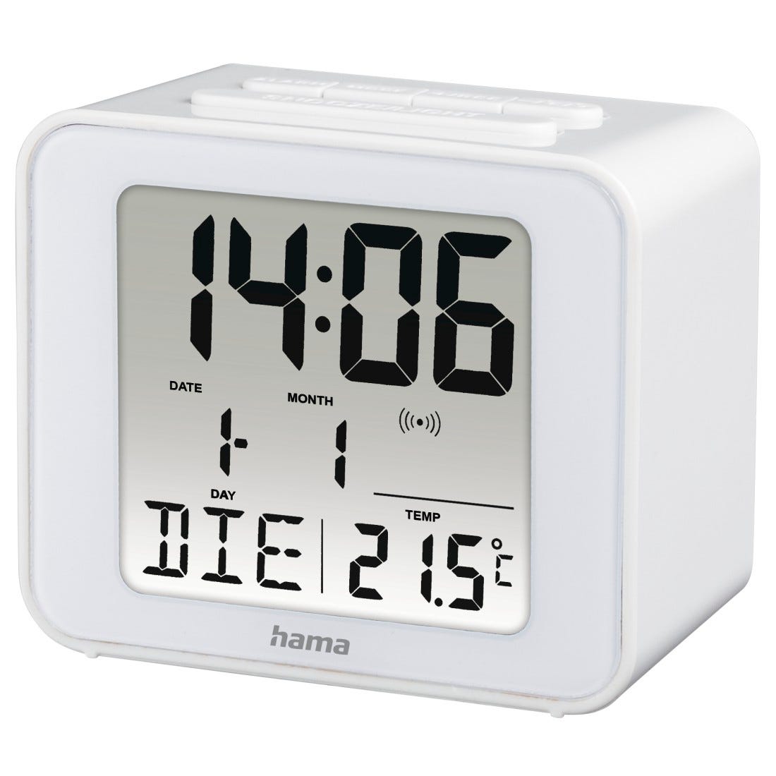 Hama, Radio despertador digital, (reloj digital con alarma creciente,  Reloj DCF con radio, función temperatura, fecha, pantalla LED) Blanco