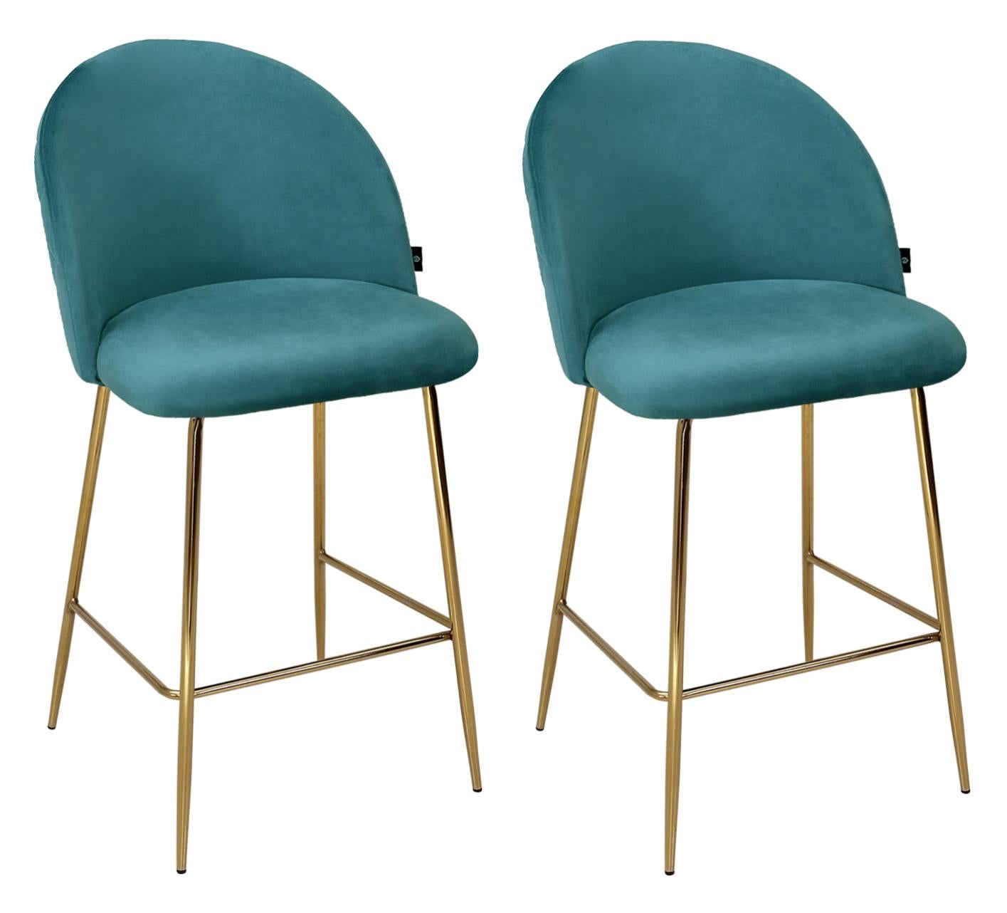 Sgabello Cucina Imbottito, Sgabello Alto In Velluto Verde Petrolio Mod Nicole 2 Pz 87899724