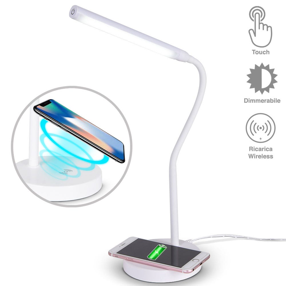 Lampada LED touch e ricarica wireless per smartphone