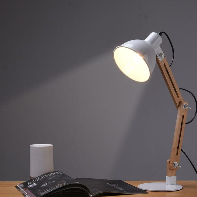 Lampada Tavolo Scrivania Inclinabile in metallo e Legno Luce E27 Design  Moderno