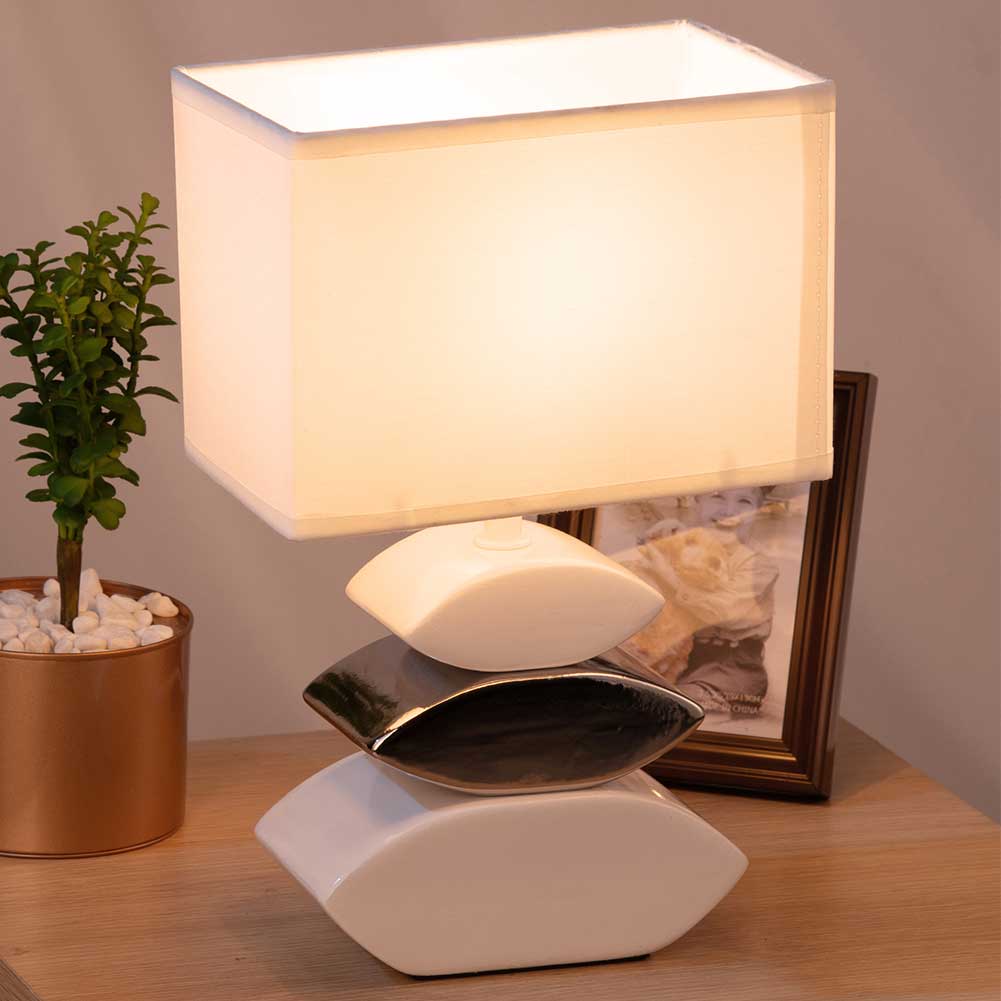 Lampada Da Tavolo Lume Comodino Ceramica Tessuto Bianco Design Moderno ...