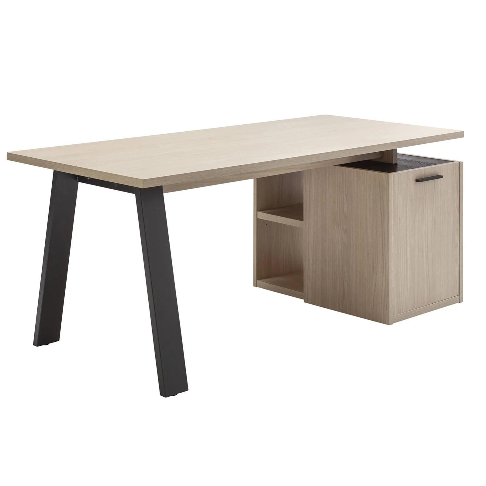 Scrivania DUMOS 101 Cm Piccola Ufficio Casa – Stile Moderno Con Tasche Portaoggetti E Ganci, Marrone