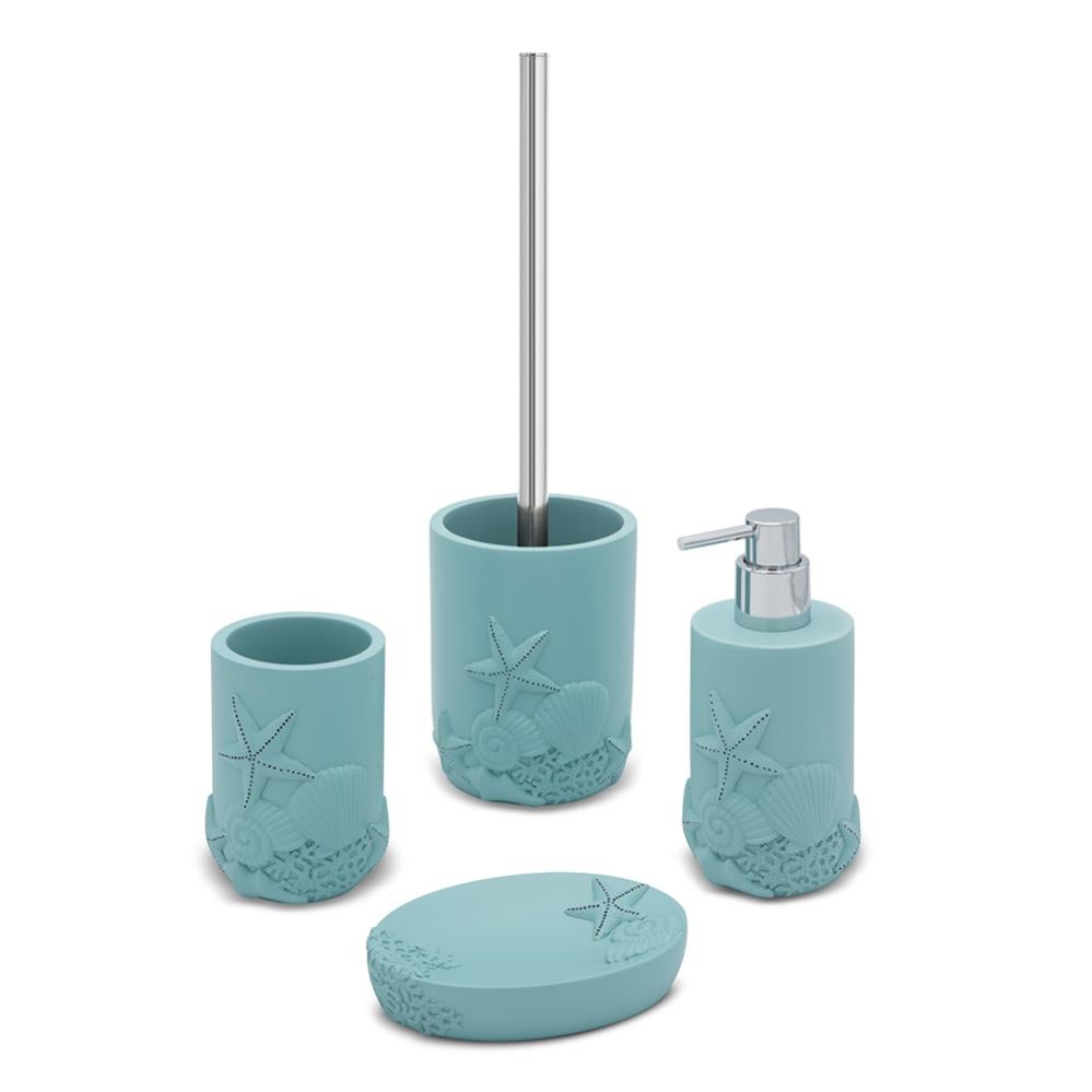 Set 4 Accessori da Bagno in Resina TFT, Grigio e Legno di Bambù