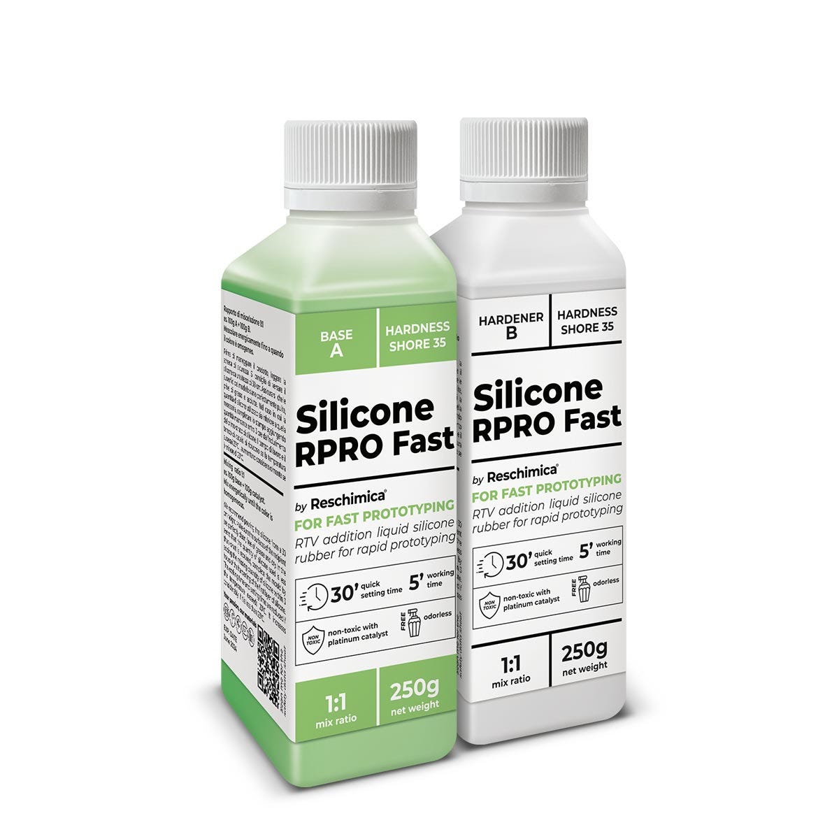 R PRO 20 gomma di silicone liquida di media durezza 1:1 , non tossica e  catalizzatore al platino (1 kg)