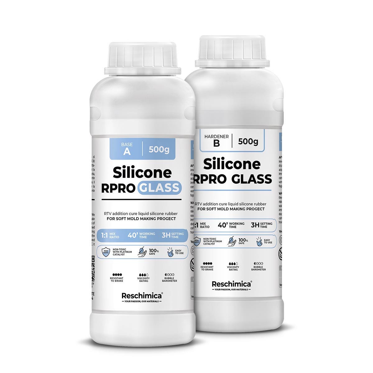 Gomma siliconica Traslucida 1:1 R PRO GLASS, Ideale per stampi in Resina,  Cera, Gesso e Cemento (1 kg)