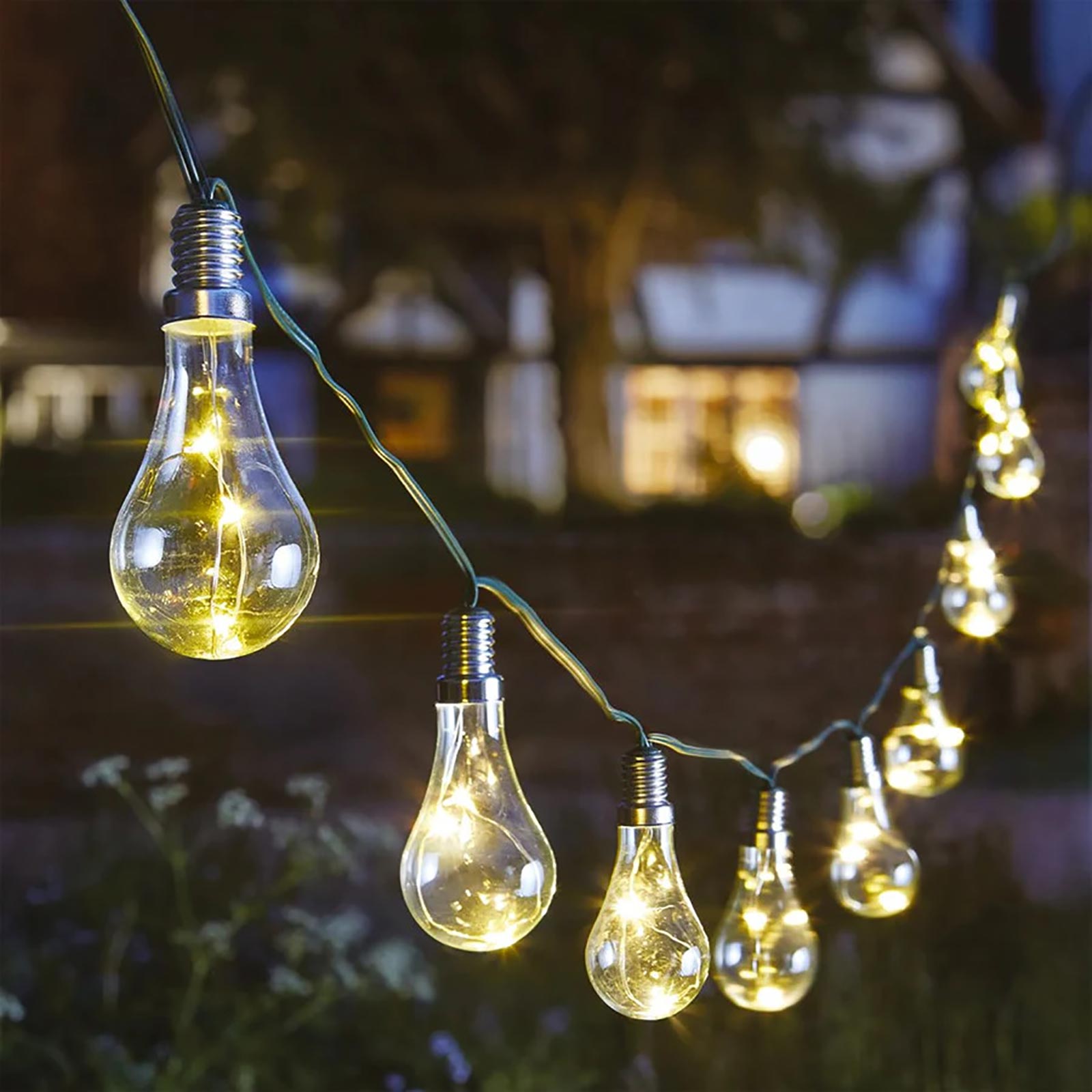 Catena luminosa decorativa ricarica solare sensore crepuscolare 10 lampadine  LED luce 2700K decorazione esterni giardino gazebo cortile
