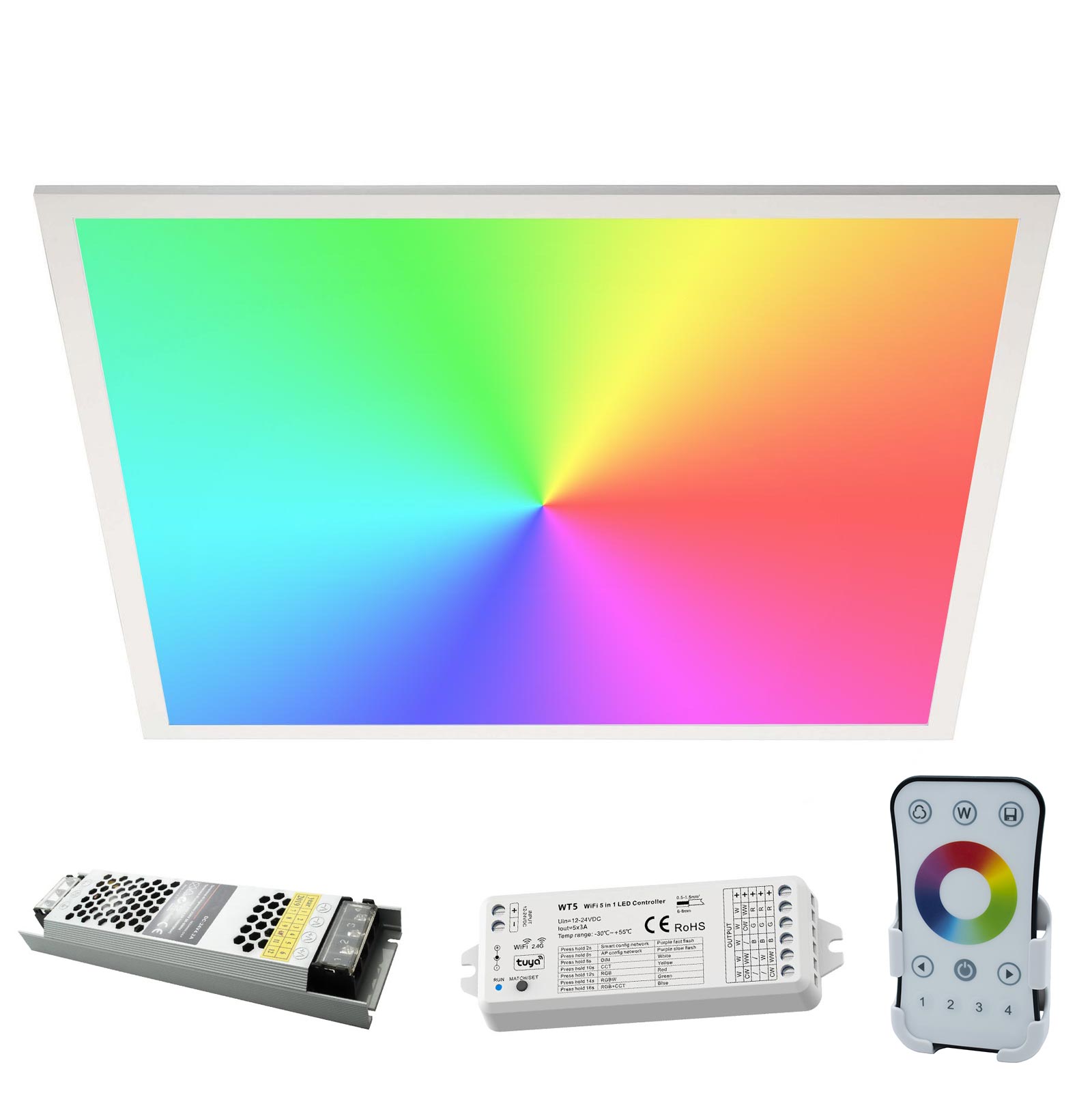Plafonnier LED 94W RGB RGBW 24V chromothérapie plafonnier carré dimmable  62x62 lumière boutique bureau centre de beauté RGB+3000K