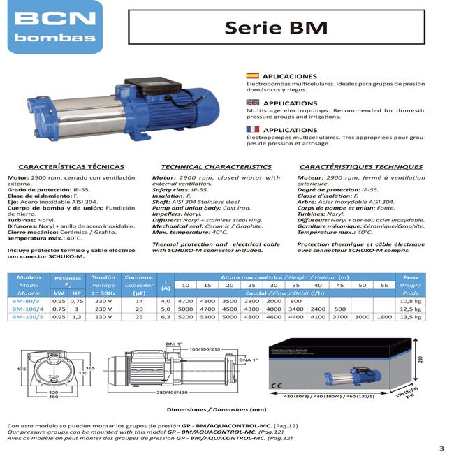 BCN - Bomba Agua Multicelular Horizontal Bm-80/3 - 0,75 Cv