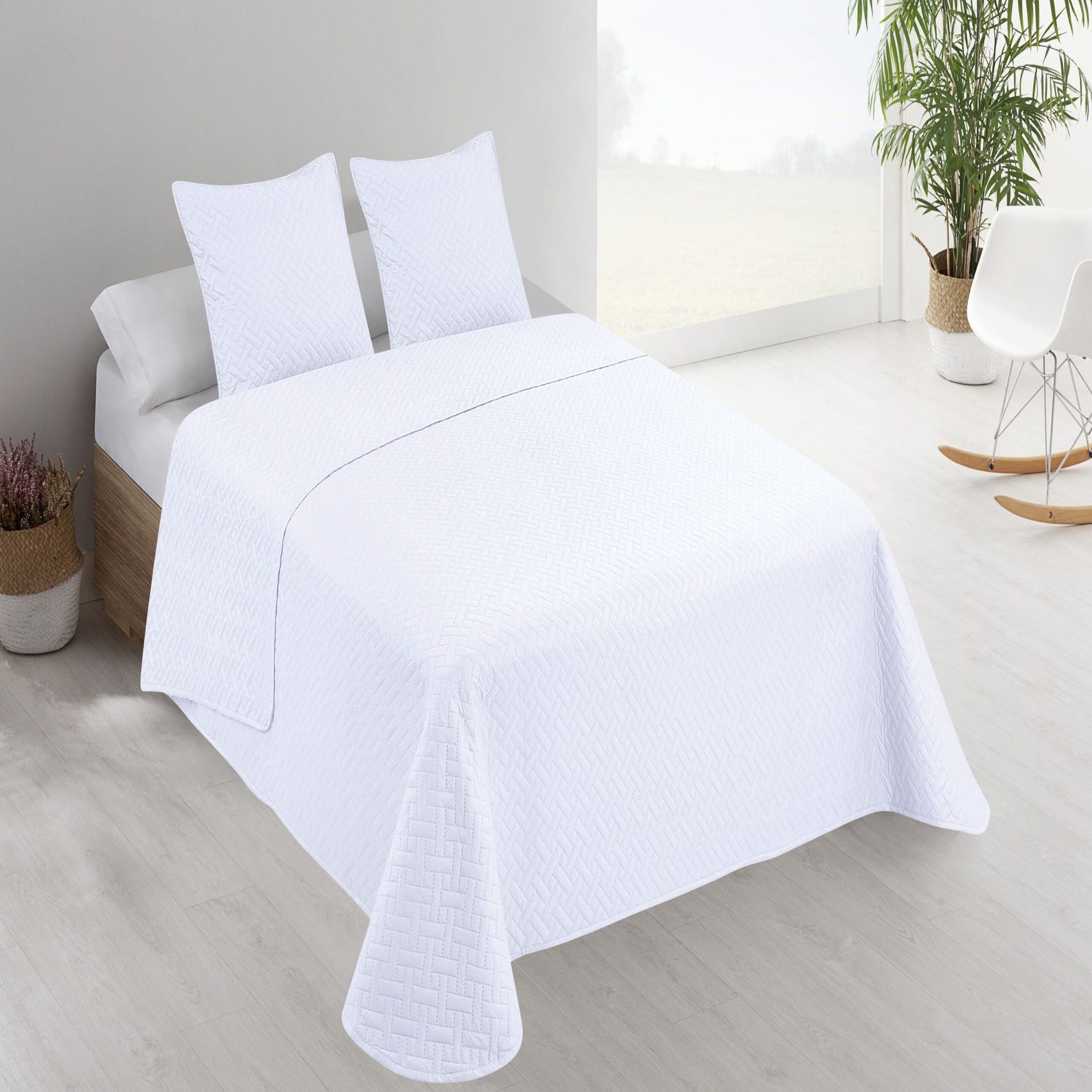 Colcha lisa Reversible Blanco cama 90 cm - 180x270 cm