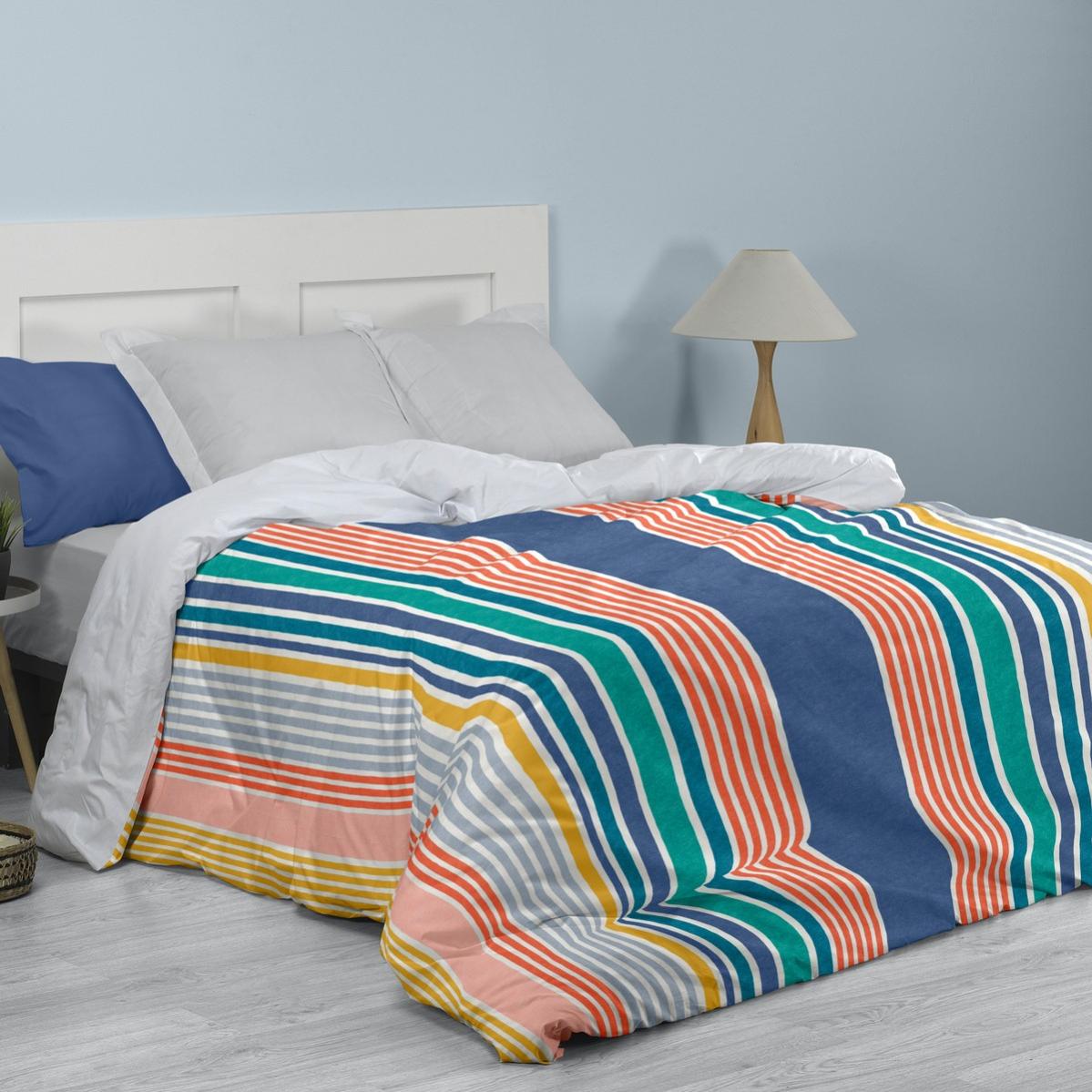 Housse De Couette 100% Coton 144 Fils - Taille 150x220 Cm + 1 Taie 45x110 Cm - Gris Bleuté - Doux Et Respirant - 13