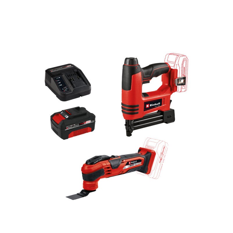 Pack EINHELL 18V Power X-Change - Agrafeuse-Cloueuse 2 en 1 - TE-CN 18  Li-Solo - Outil multifonctions - VARRITO - Starter Kit Power 4.0Ah