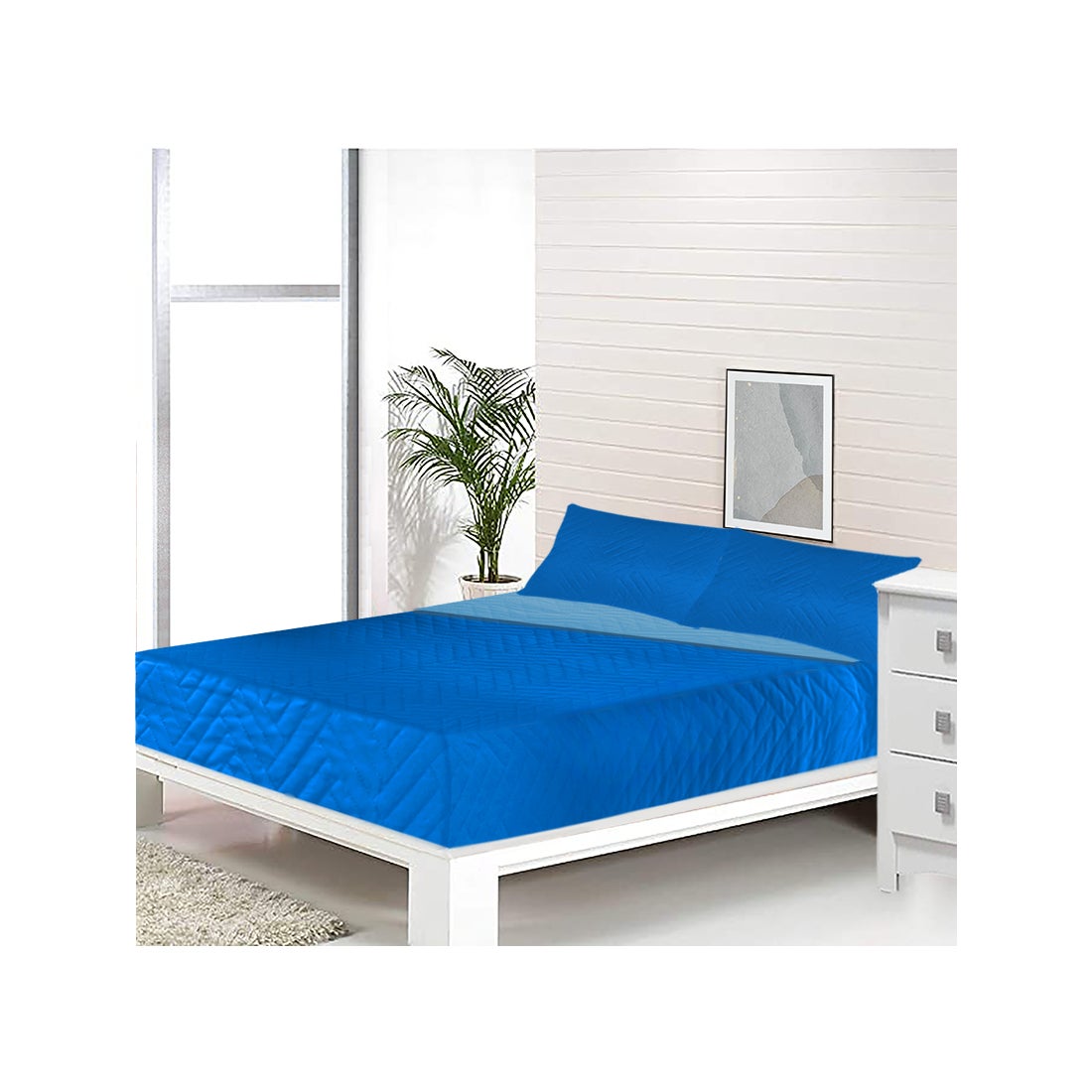 Acomoda textil - colcha bouti reversible termosellada + funda de cojín 50x70 cm para dormitorio. (azul, cama 150 cm)