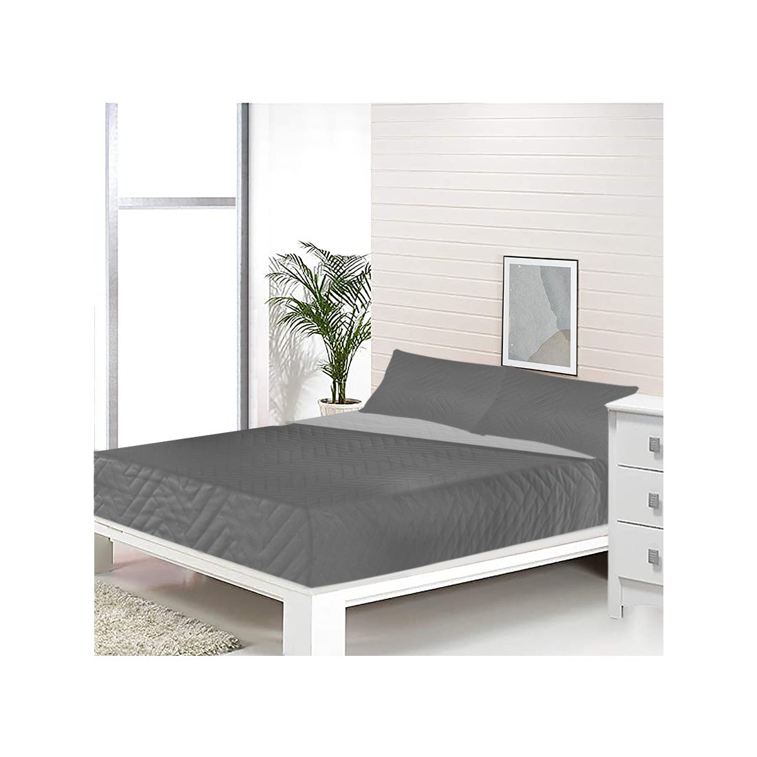 Acomoda textil - colcha bouti reversible termosellada + funda de cojín 50x70 cm para dormitorio. (gris, cama 135 cm)