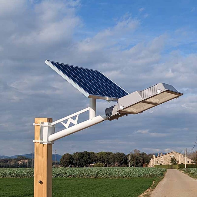 Farola Solar 100W ELEDCO, Sensor de Movimiento, Control Remoto, Luz Neutra  4000K, Autonomía 8-15 Horas