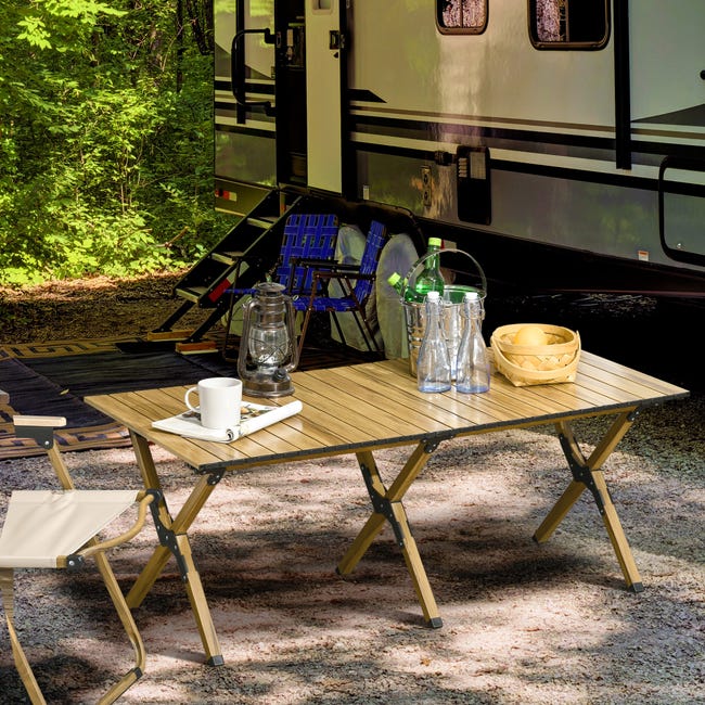 Mesa de camping plegable de aluminio Outsunny 116x60x45 cm natural