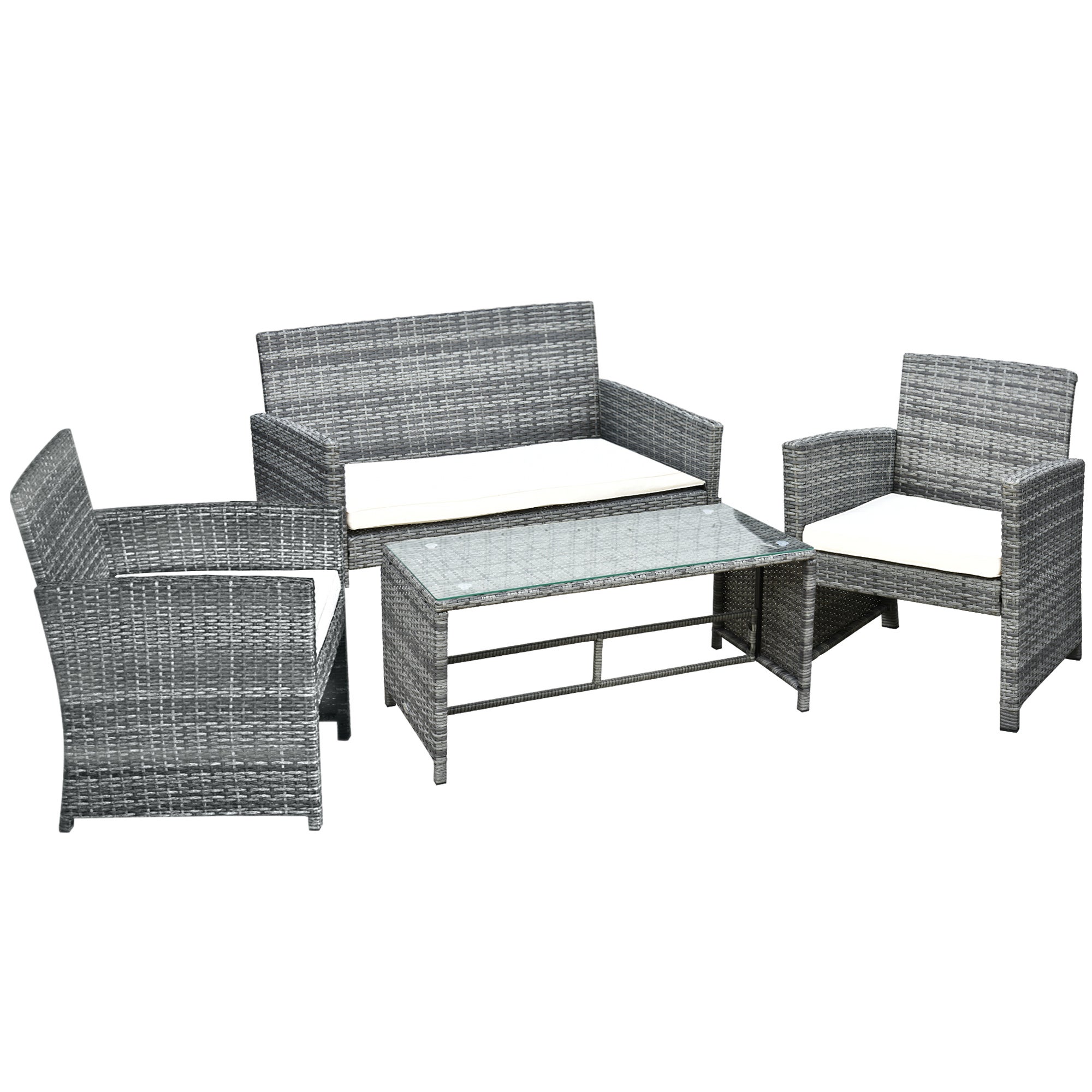 Conjunto de muebles de ratán jardín 4 piezas Outsunny 174x70x76cm gris