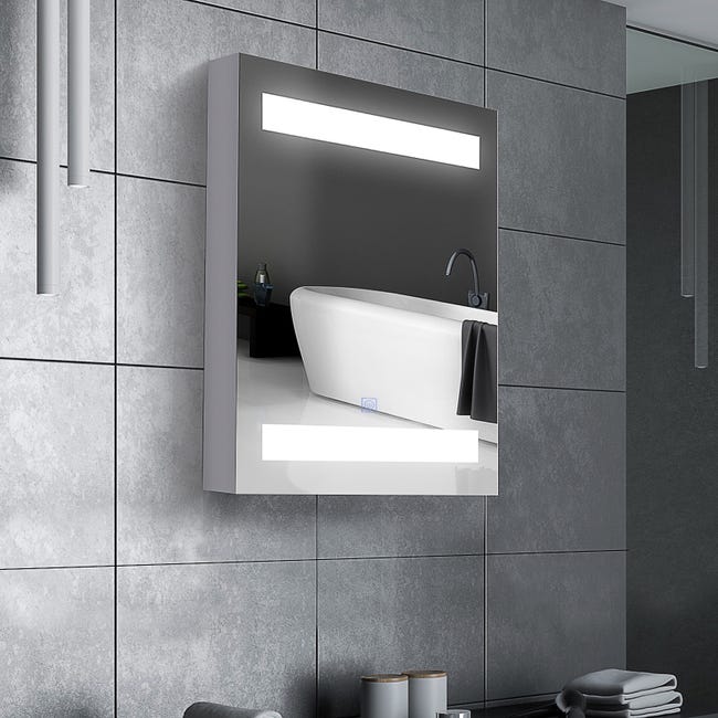 Armario baño con espejo y luz HOMCOM 50x15x60 blanco | Leroy Merlin