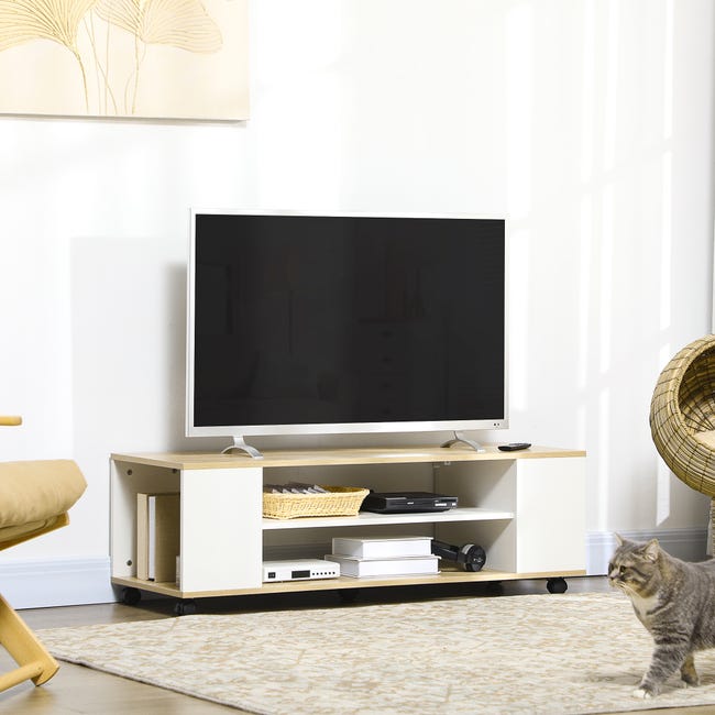 Mueble tv con ruedas mesa para TV flotante HOMCOM 120x40x38,5cm