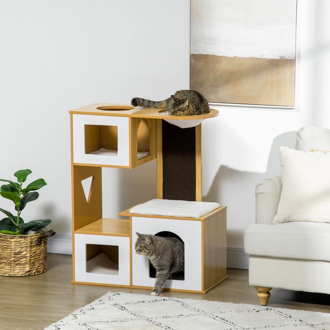 Caseta para gatos de madera exterior PawHut 98x68,5x122 cm gris_D30-505GY