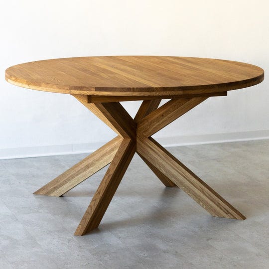 Mesa de comedor redonda y extensible de madera maciza de roble