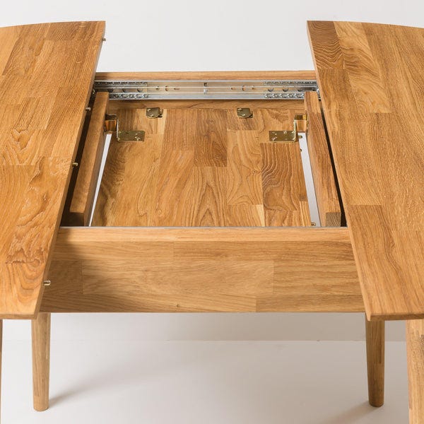 Mesa de comedor redonda y extensible de madera maciza de roble Holger  140-190 x 140 x 76cm