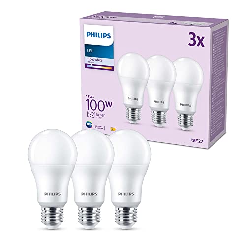 Philips pack de 3 ampoules LED E27, 100W, 4000K, blanc froid
