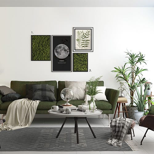 Quadro vegetale MOSSY® Verde scuro - Pannello di lichene stabilizzato 40 x  30 cm