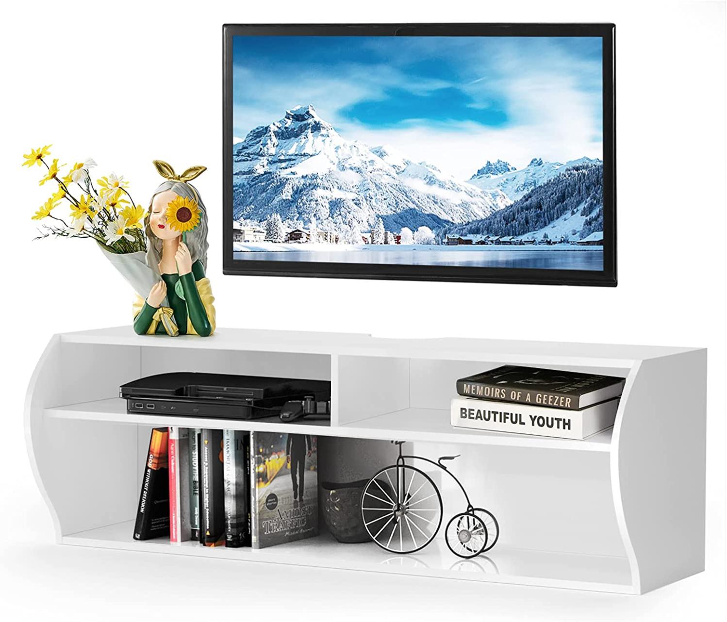 GOPLUS Meuble TV Mural Avec 3 Compartiments Ouverts, Meuble