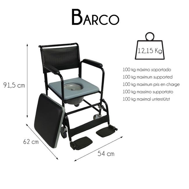 Mobiclinic Barca sedia da WC o da comodo per anziani disabili portatori di  handicap sedia a rotelle sedia da comodo con ruote
