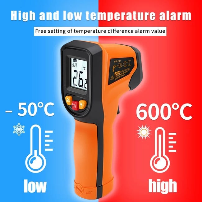 Thermomètre infrarouge -50~600℃ Thermomètre à main pour tester la  température de cuisson, grill - Laser Surface Temp Read