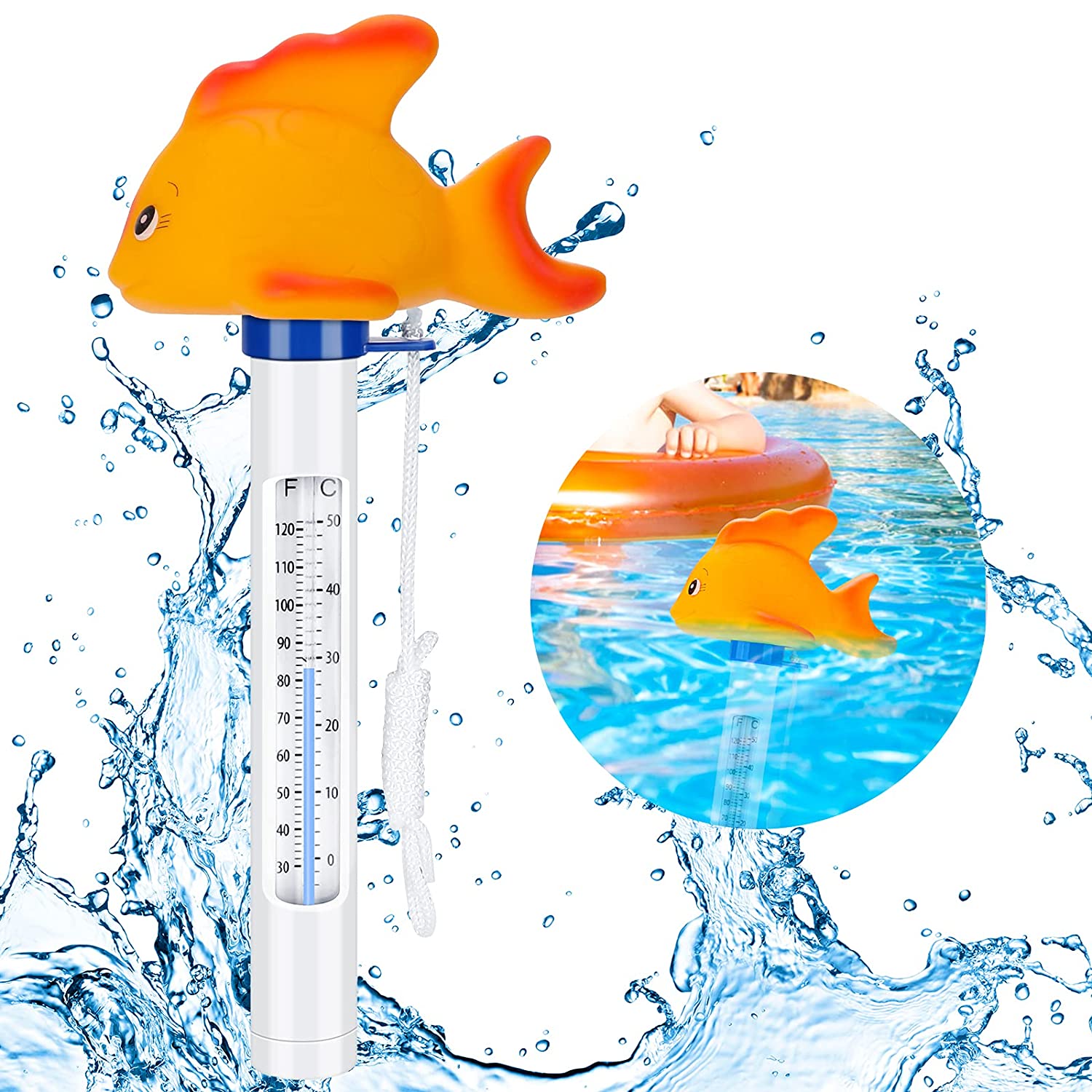 Thermomètre de Piscine, Flottant Pool Thermomètre Utilisé pour Température  de l'eau pour Spa Bain Piscines Hot Tub Fish Pond (Poisson Rouge)