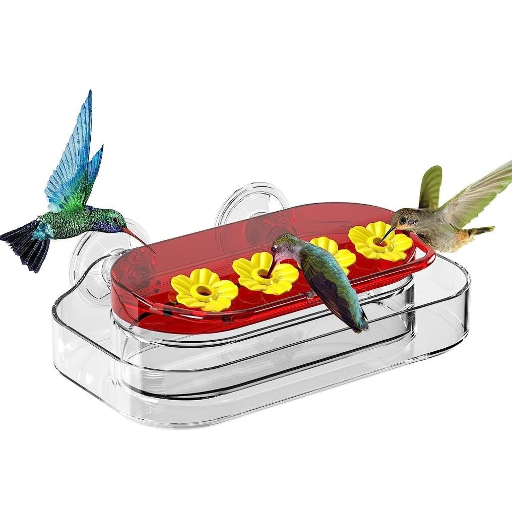 Mangeoire pour colibris avec ventouses robustes, avec 4 orifices  d'alimentation, facile à nettoyer et à remplir, 10 oz