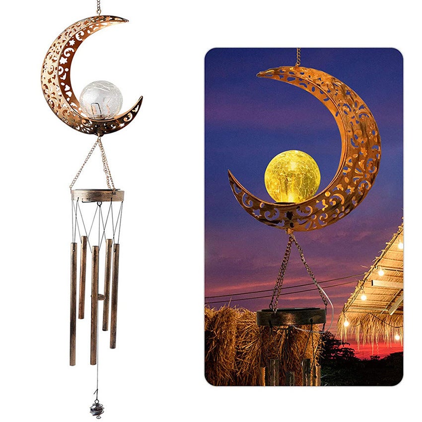 Carillons éoliens lumineux, Carillons éoliens solaires en métal avec lune