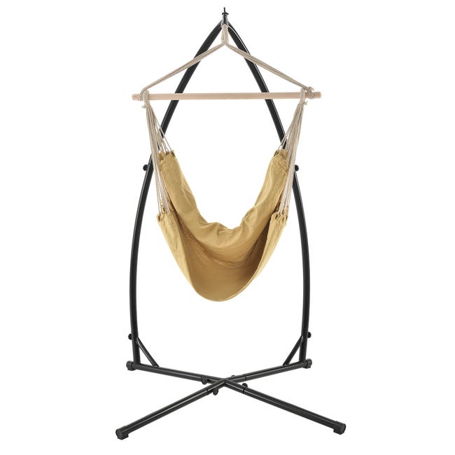 Siège suspendu fauteuil suspendu chaise hamac avec cadre coton polyester  métal fritté beige et noir 100 x 100 cm 03_0003