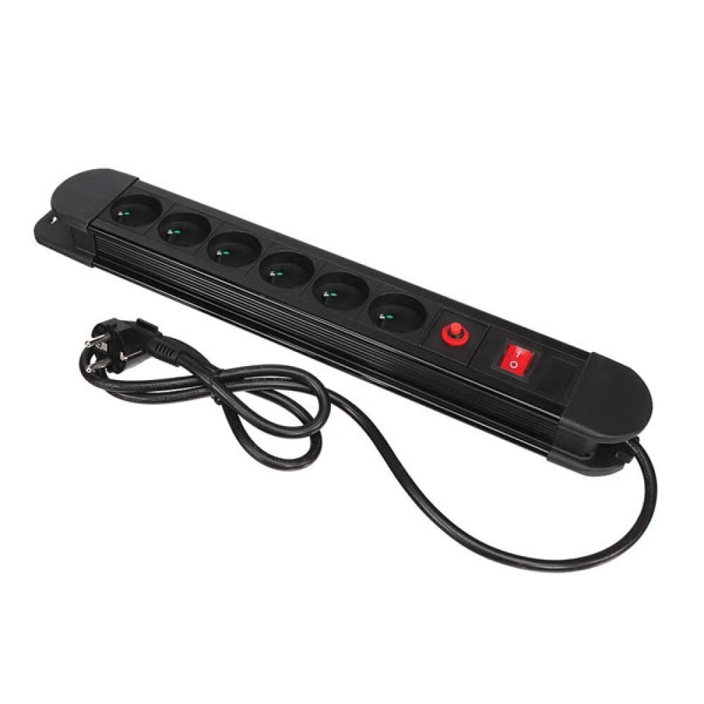 Perel Bloc multiprise avec interrupteur, protection contre les surcharges,  6 prises schuko (type F), 1.5 m, 3G1.5, usage intérieur, noir/rouge