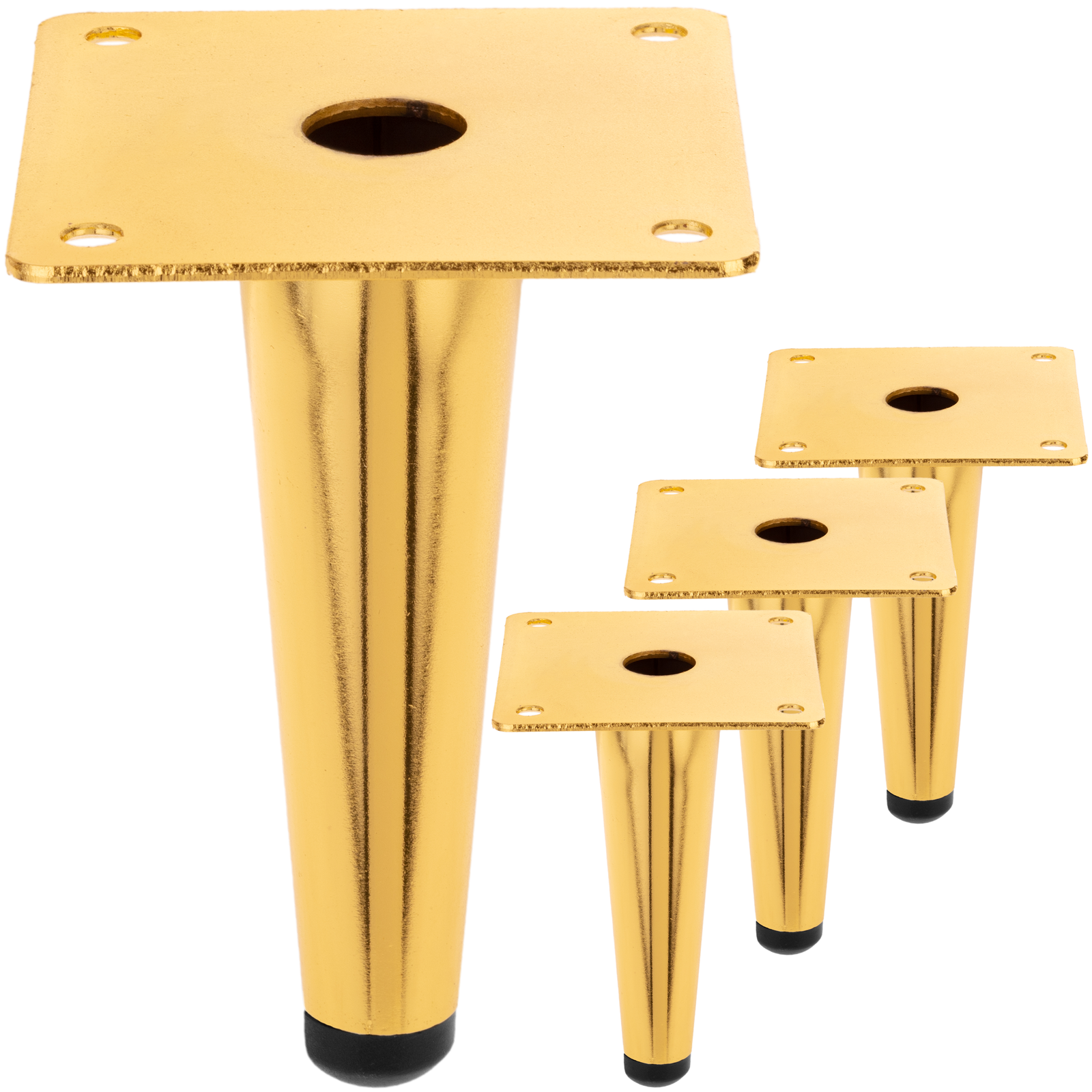 Pack de 4 patas rectas para muebles con forma cónica y protección  antideslizante de 20cm color dorado - Hiper Electrón