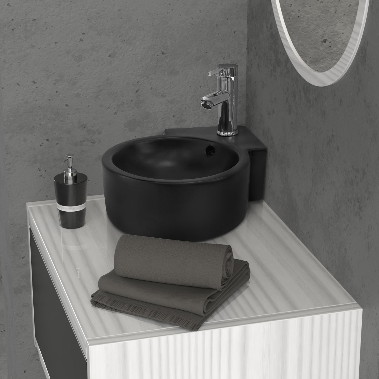 Mobile Angolare Mobile Lavabo Bagno Mobile Bagno Con Lavabo E Specchio,Vari Stili Disponibili, Con Rubinetto Nero, Adatti Per Bagni, Toilette, Camere Degli Ospiti, Piccoli Appartamenti ( Color : SET1