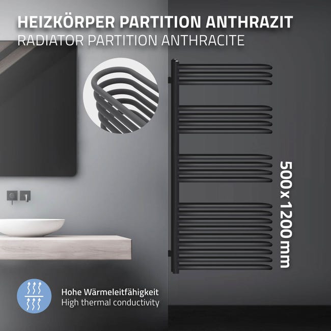 Heilmetz radiateur salle de bain anthracite sèche-serviettes 160 x 40 cm  chauffe-serviettes pour salle de