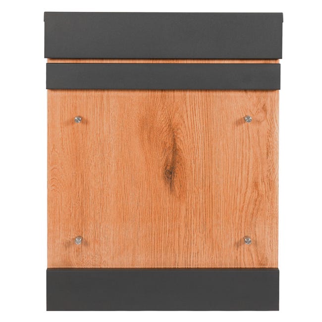 Buzón paquetes + soporte antracita aspecto madera acero cerradura