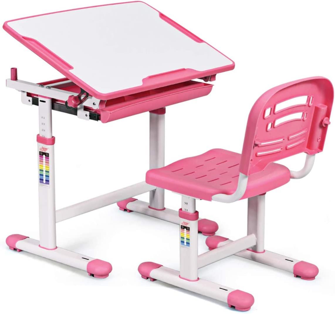 Bureau Enfant Réglable Avec Chaise - Ensemble Étude Dessin Animé Avec Tiroir Et Plateau Large - Ergonomique