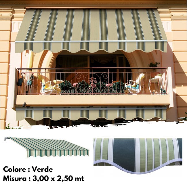 Tenda Da Sole A Caduta Con Bracci 300x250cm Verde Rigata SANGIORGIO Con tenda-da-sole-a-caduta-con-bracci-300x250cm-verde-rigata-sangiorgio-con