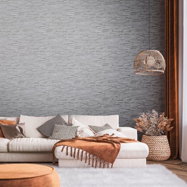Papel pintado ladrillo gris antracita tejido no tejido Papel pintado efecto  3d perfecto para dormitorio o recibidor