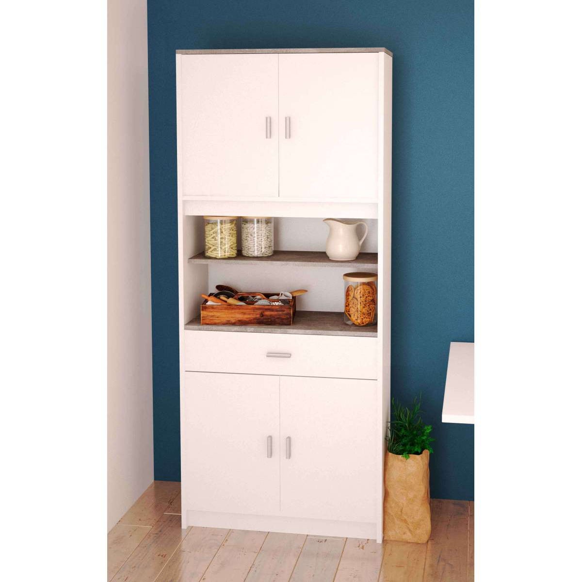 Alacena cocina alto KIRA blanco/roble 4 puertas + 1 cajón 186 x 72 x 40 cm