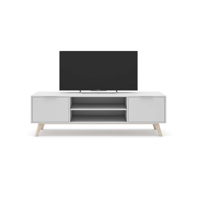 Mueble TV 140 lacado en blanco de estilo nórdico Troy