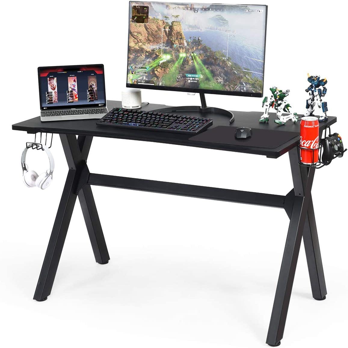 Bureau Gaming PC Table de Jeu E - Sport Gamer avec Porte Gobelet Support  Casque