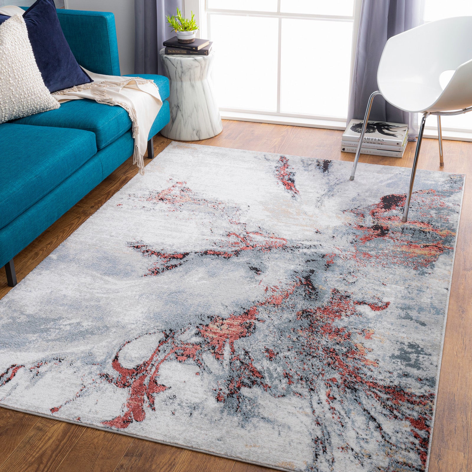 Alfombra moderna sala de estar alfombra abstracta en gris rojo