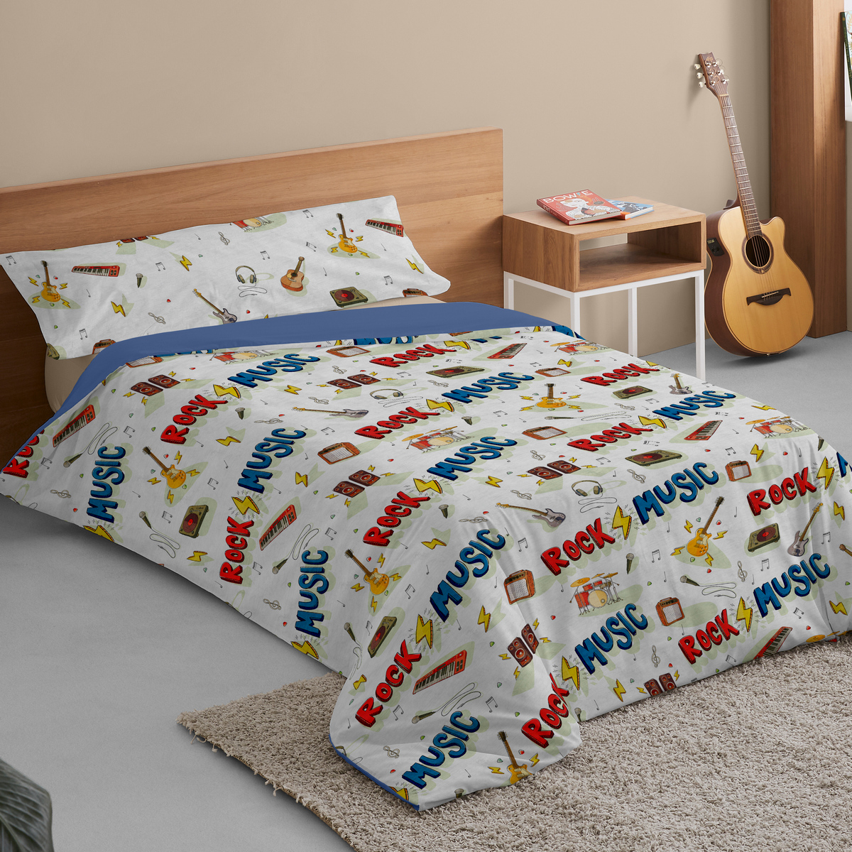 Set de funda nórdica rock - cama de 90 (2 piezas) - impresión digital - 50% algodón-50% poliéster - 144 hilos