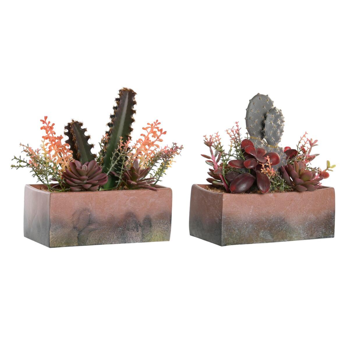 Planta decorativa dkd home decor 19 x 9 x 22 cm rosa naranja cactus goma eva polipropileno (2 unidades)